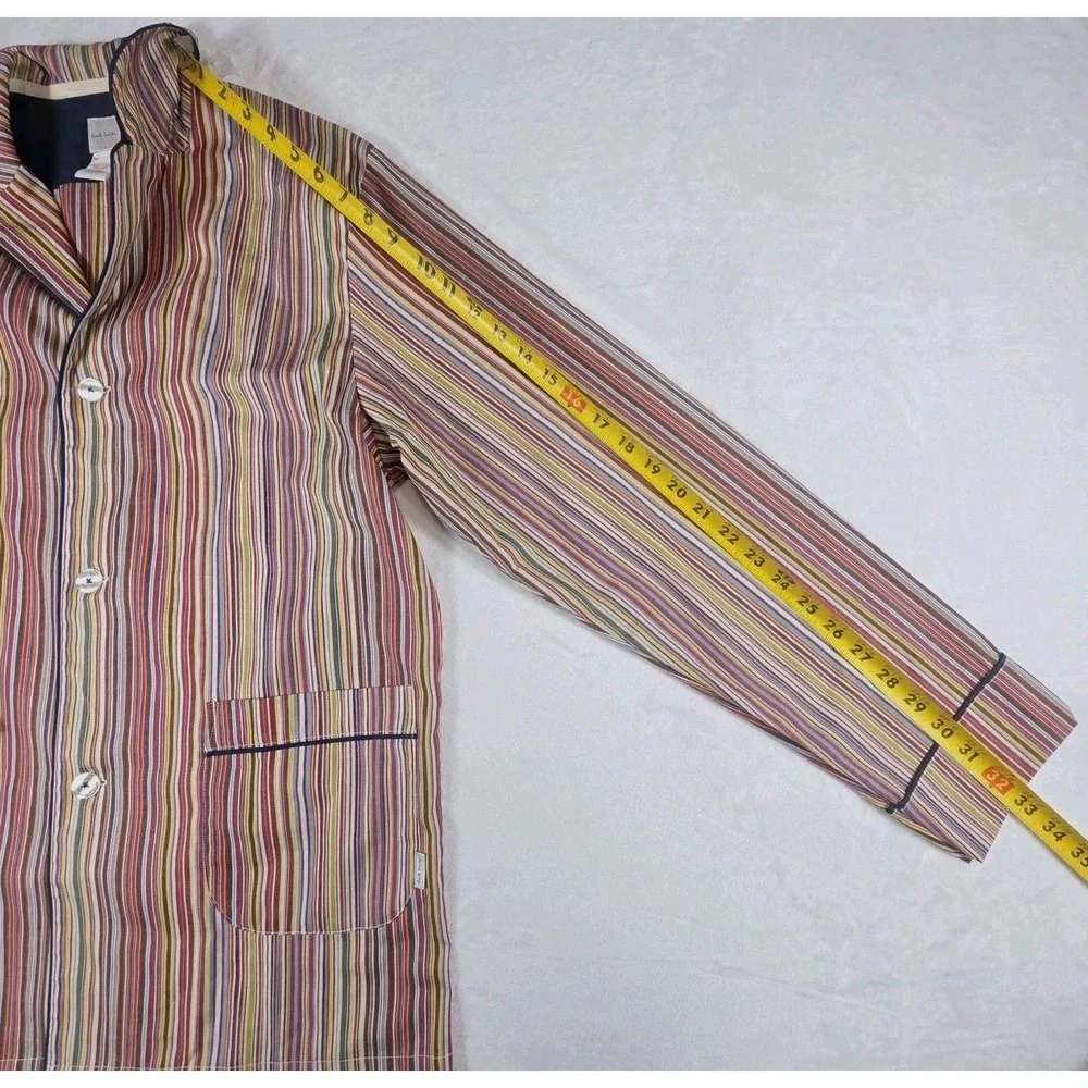 Paul Smith Men's L 2pc Striped Cotton Pajama Set Long Sleeve Button Pockets